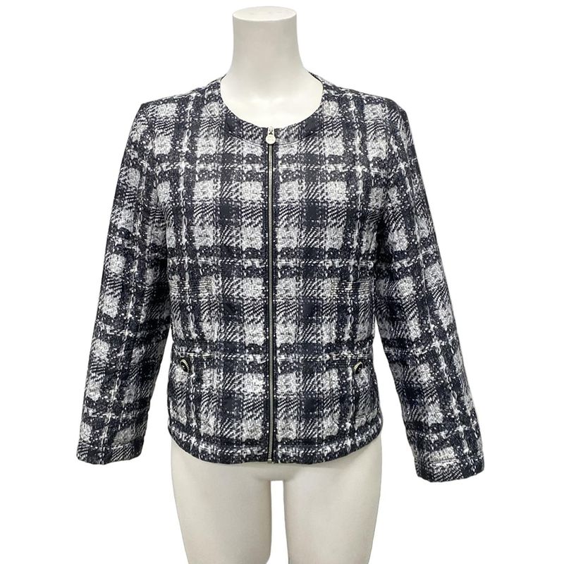 Chanel Jacket 40 M Black Gray White Long