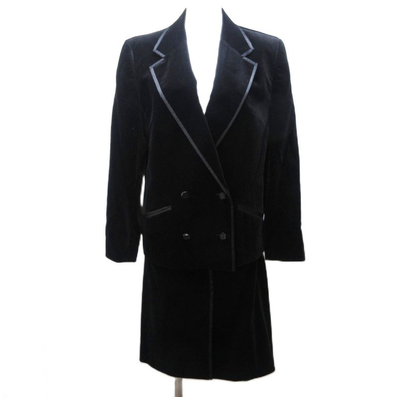 Celine Set Skirts Velour Contrast Macadam Button Tweed Jacket Double Fully