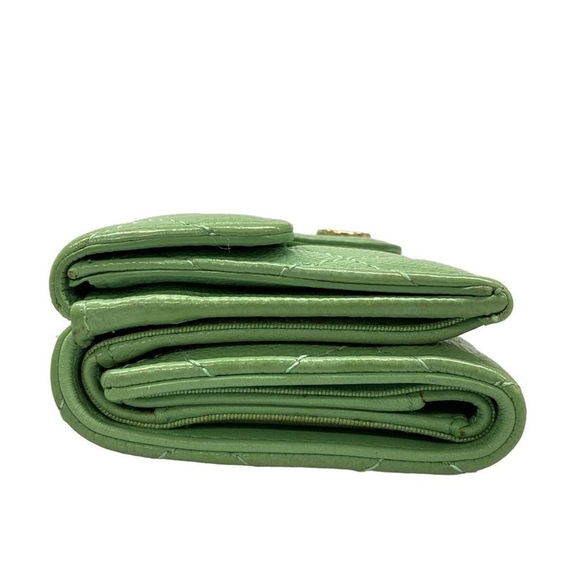 Chanel Trifold Wallet Quilted Green Gold