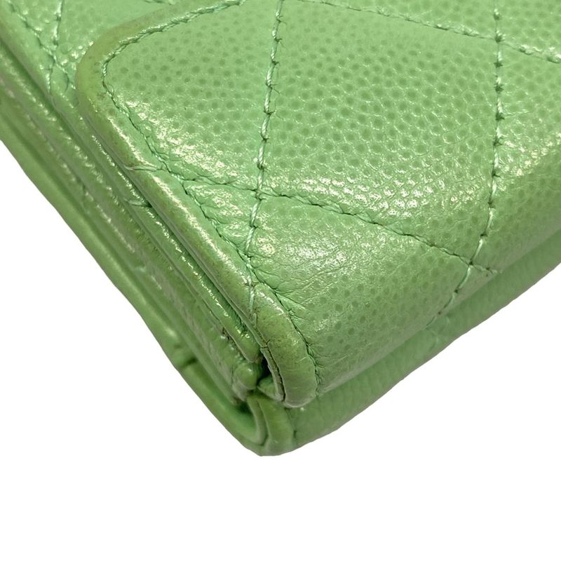 Chanel Trifold Wallet Quilted Green Gold