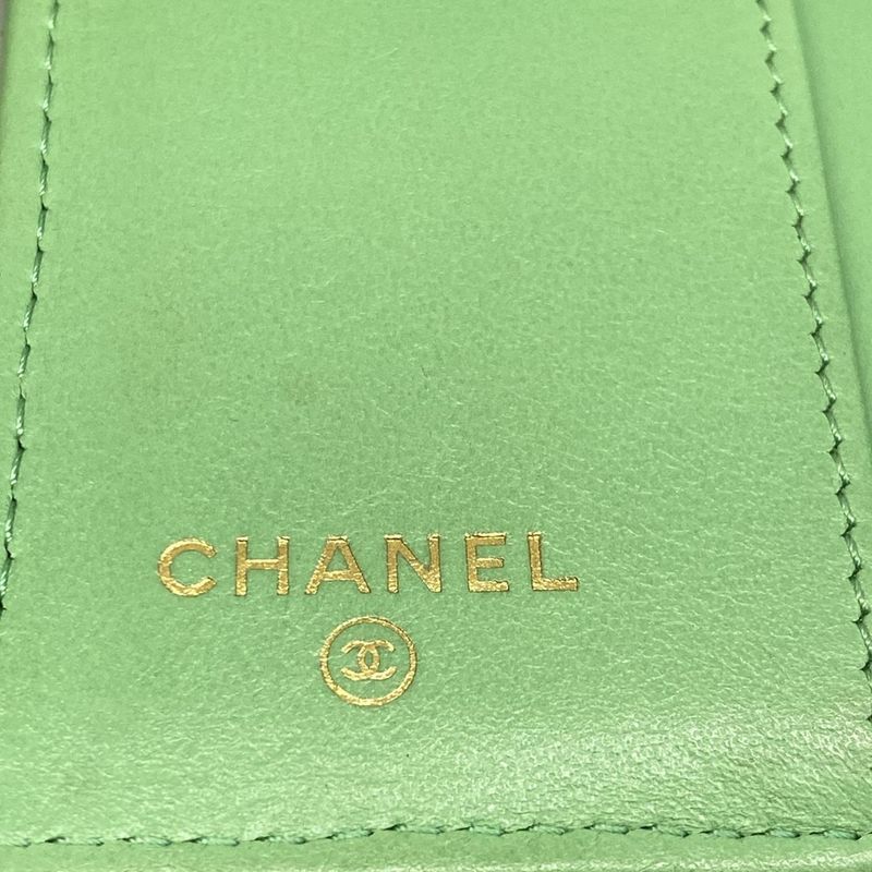 Chanel Trifold Wallet Quilted Green Gold