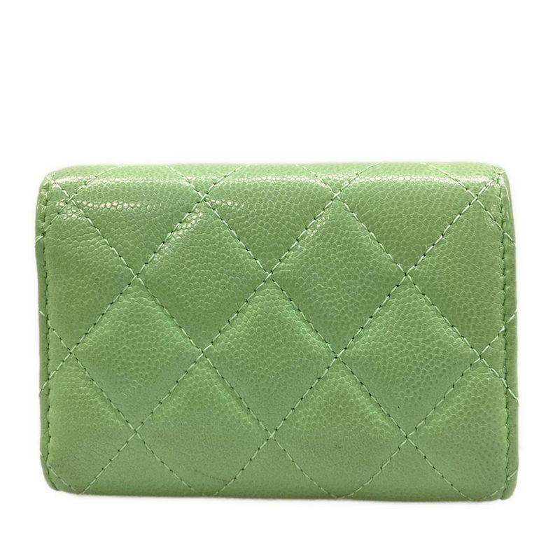 Chanel Trifold Wallet Quilted Green Gold