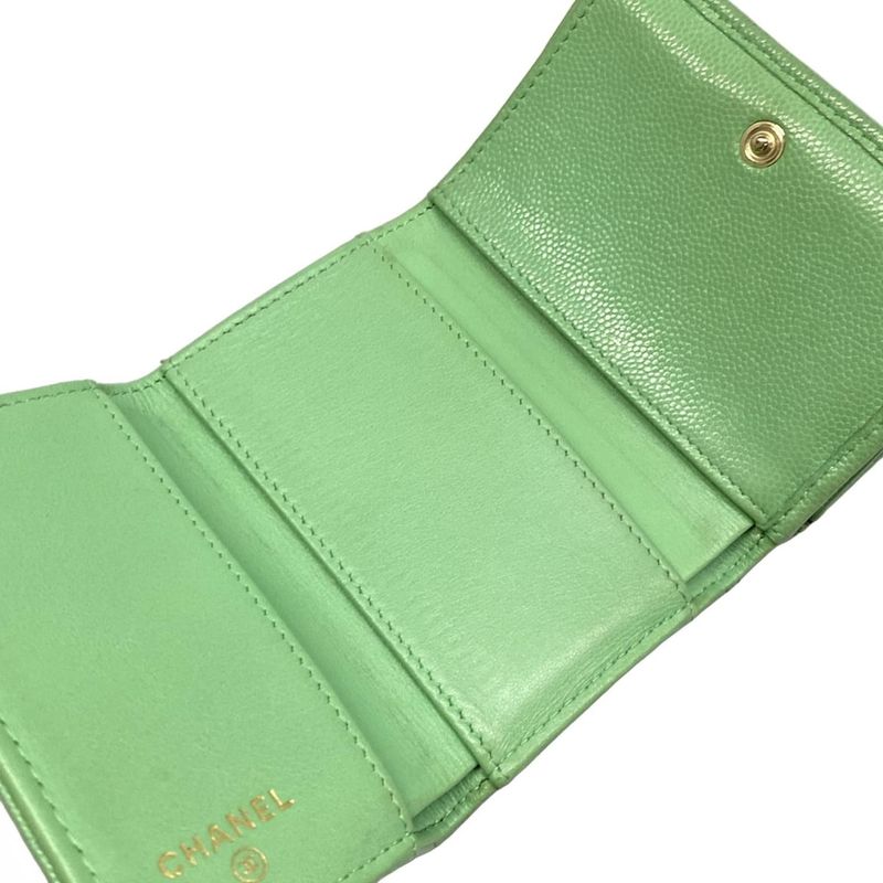 Chanel Trifold Wallet Quilted Green Gold