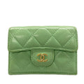 Chanel Trifold Wallet Quilted Green Gold