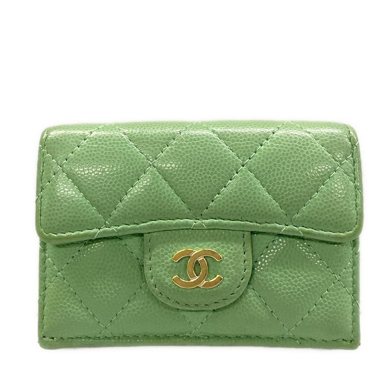 Chanel Trifold Wallet Quilted Green Gold