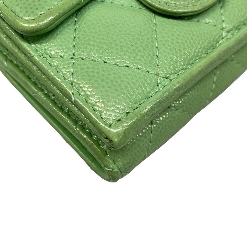 Chanel Trifold Wallet Quilted Green Gold