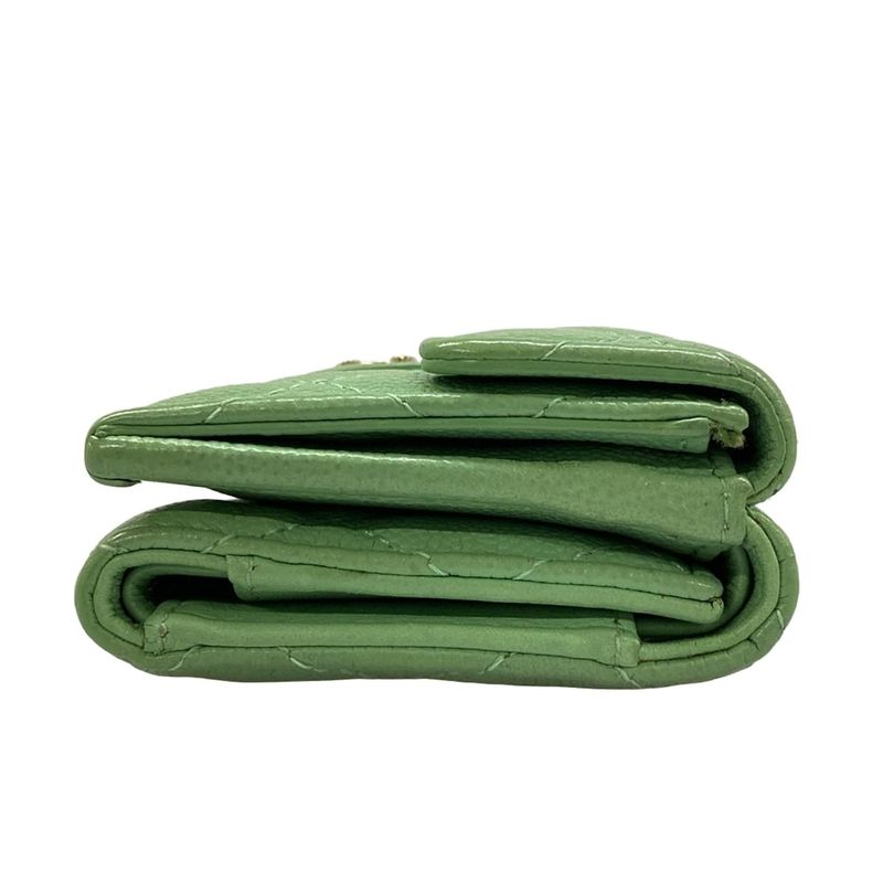 Chanel Trifold Wallet Quilted Green Gold