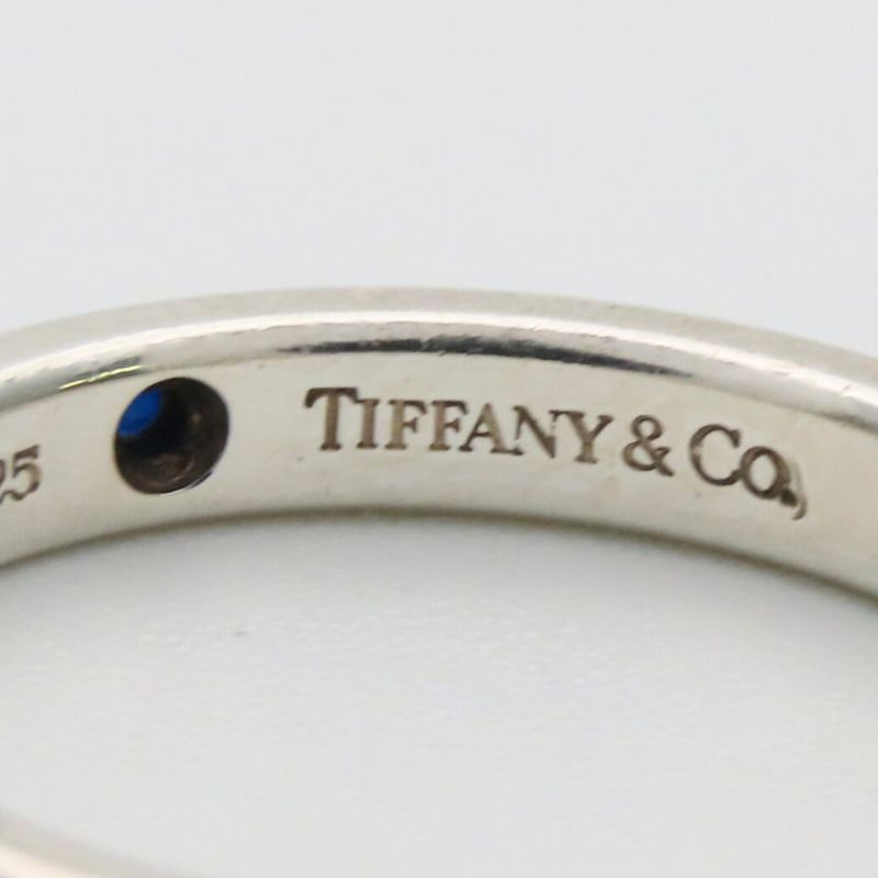 Tiffany & Co Ring Stacking Band 925 Sterling Silver Saffiano Blue