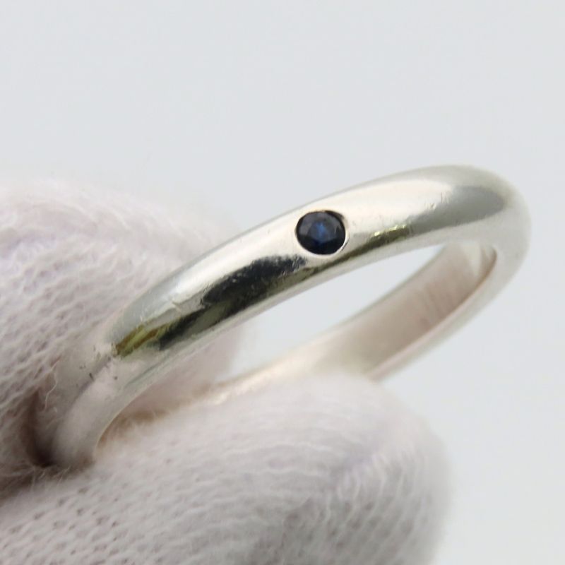 Tiffany & Co Ring Stacking Band 925 Sterling Silver Saffiano Blue