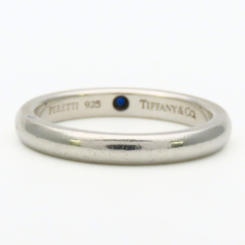 Tiffany & Co Ring Stacking Band 925 Sterling Silver Saffiano Blue