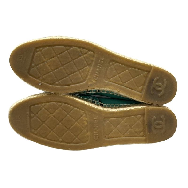 Chanel Slip Ons 38 Green Black Espadrilles Lambskin