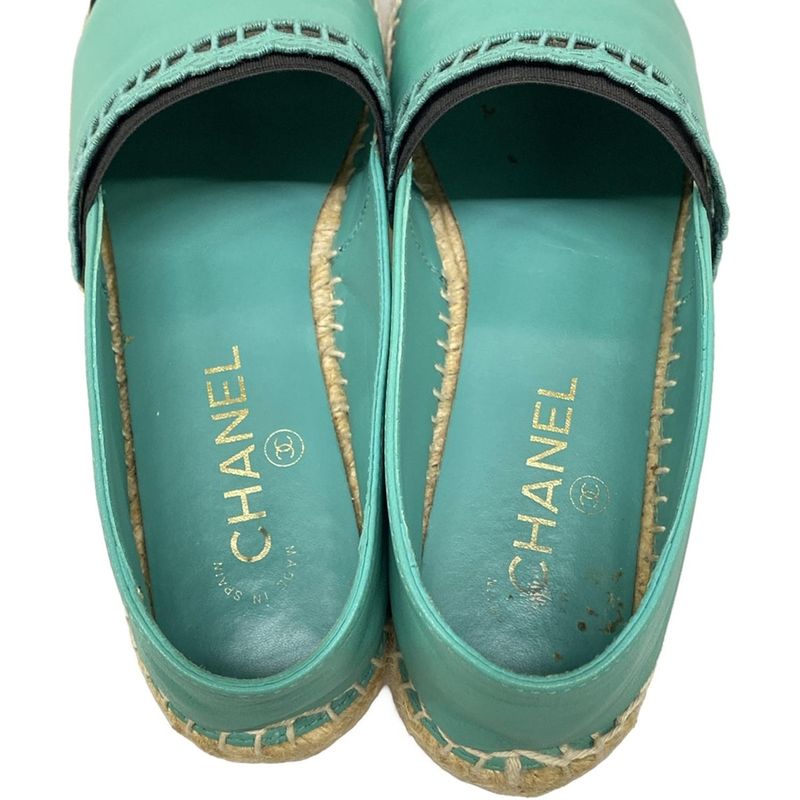 Chanel Slip Ons 38 Green Black Espadrilles Lambskin