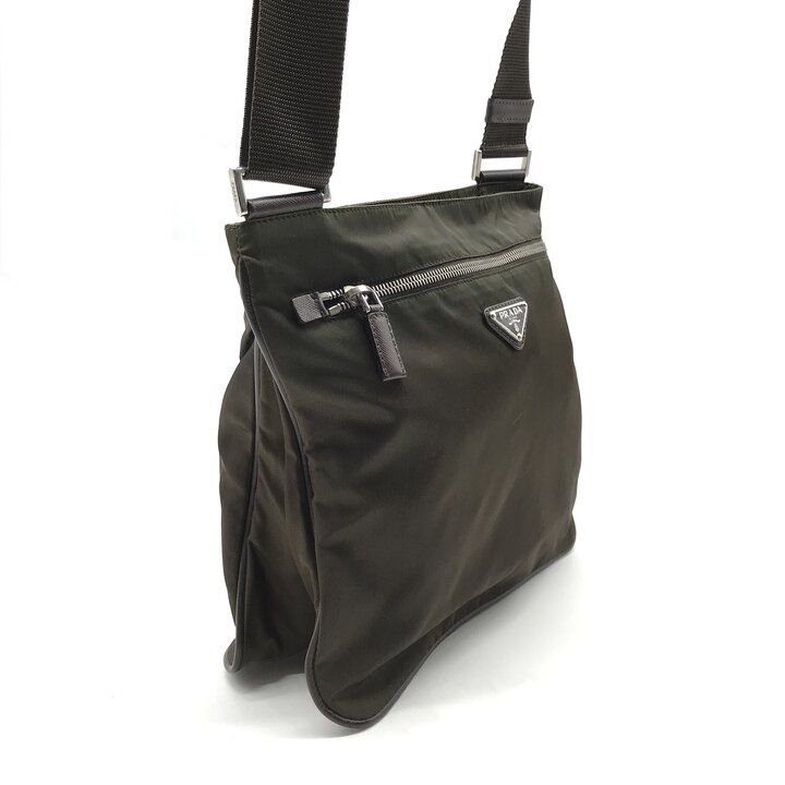 Prada Nylon Tessuto Triangle Logo Brown Shoulder Bag — view 2