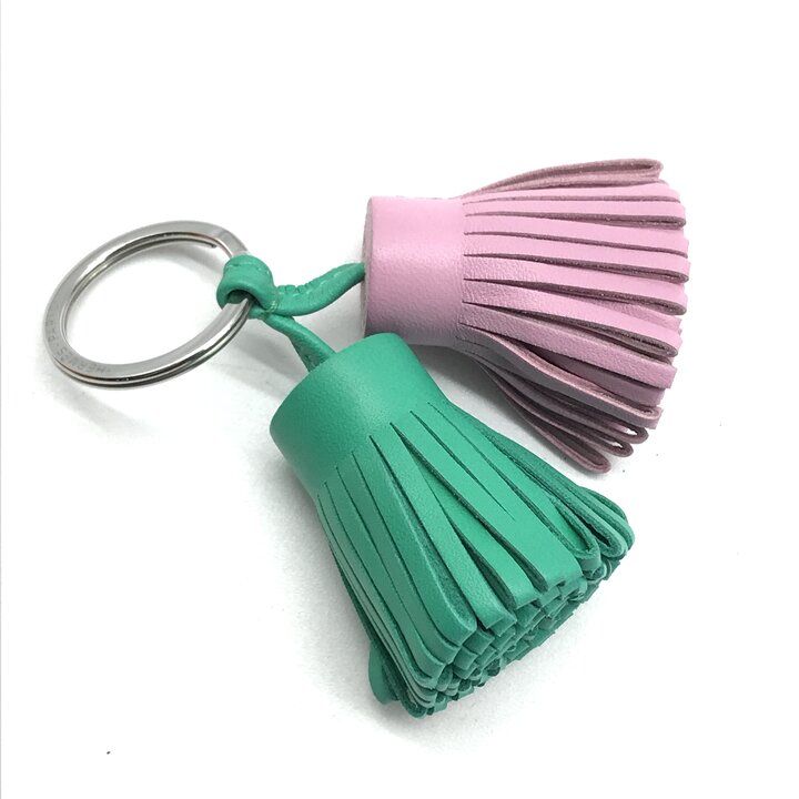 Hermes Carmen Unodos Key Holder Key Sling Bag Charm Double Tassel Bicolor Pink — view 2
