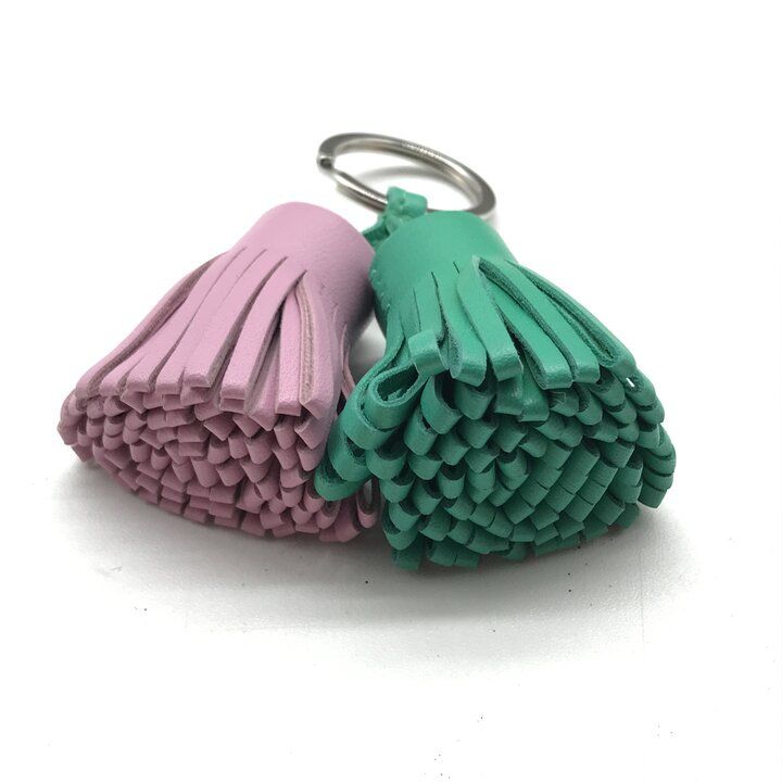 Hermes Carmen Unodos Key Holder Key Sling Bag Charm Double Tassel Bicolor Pink — view 6