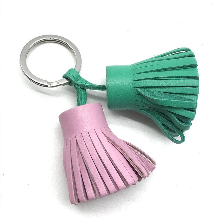 Hermes Carmen Unodos Key Holder Key Sling Bag Charm Double Tassel Bicolor Pink — view 4