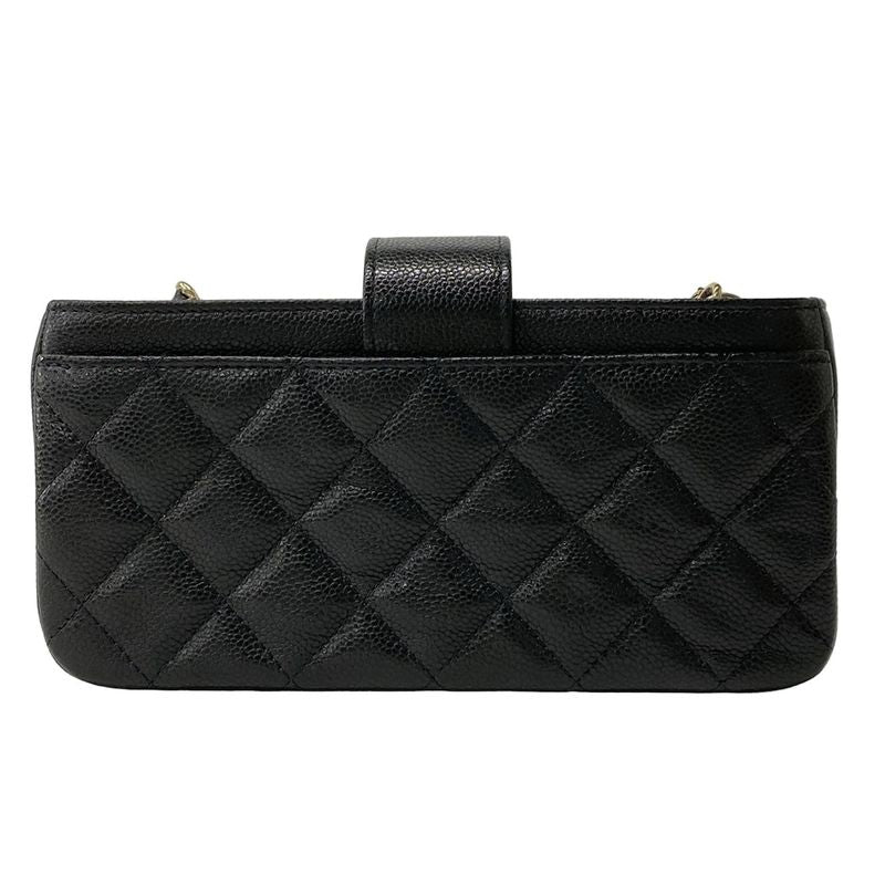 Chanel Mobile Phone Case Quilted Black Gold Chain