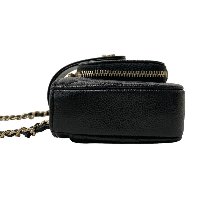 Chanel Mobile Phone Case Quilted Black Gold Chain