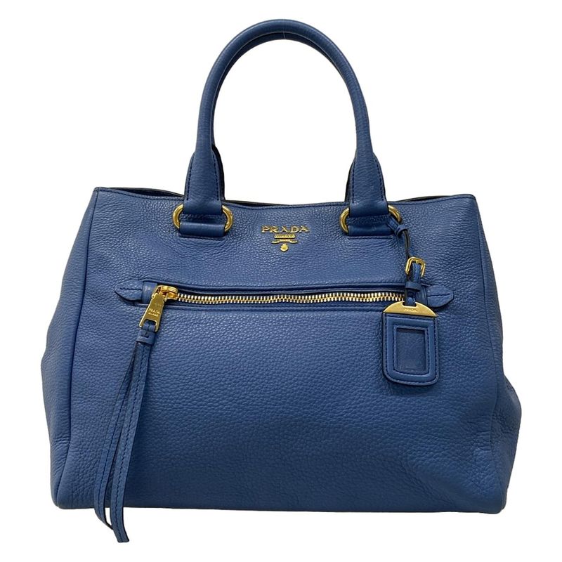 Prada Tote Blue Leather Tag