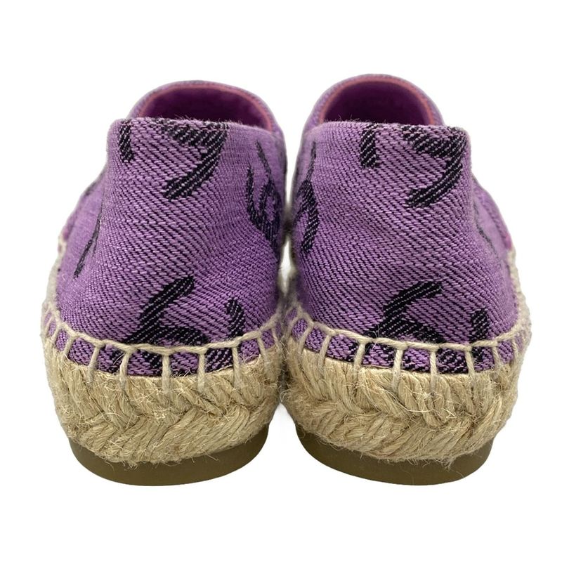 Chanel Slip Ons 35C Purple Black Espadrilles CC Logo Leather