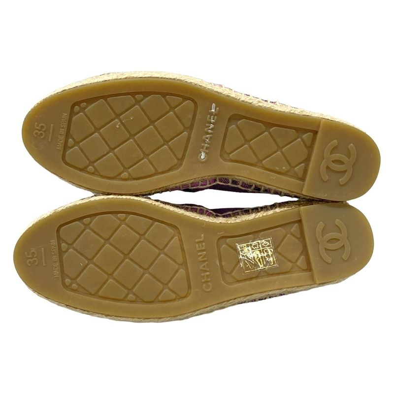 Chanel Slip Ons 35C Purple Black Espadrilles CC Logo Leather