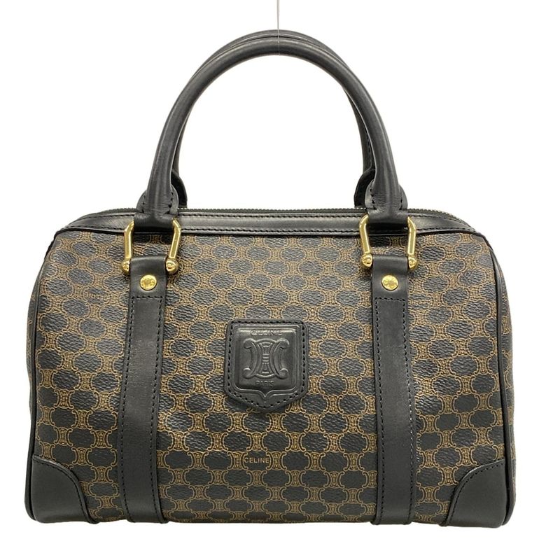 Celine Handbag Macadam Pattern Black Brown Mini Boston Leather