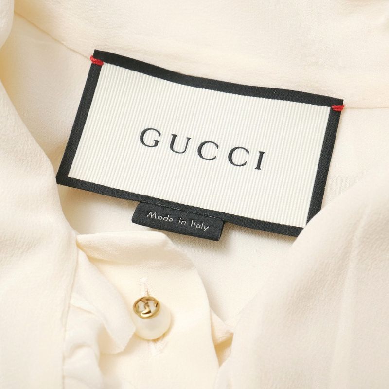 Gucci Long Sleeve Shirt 38 Tie Collar Ribbon Ruffle Blouse