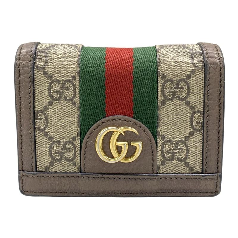 Gucci Bifold Wallet Ophidia Dark Brown Red Multi Cotton Leather Dark X Multi