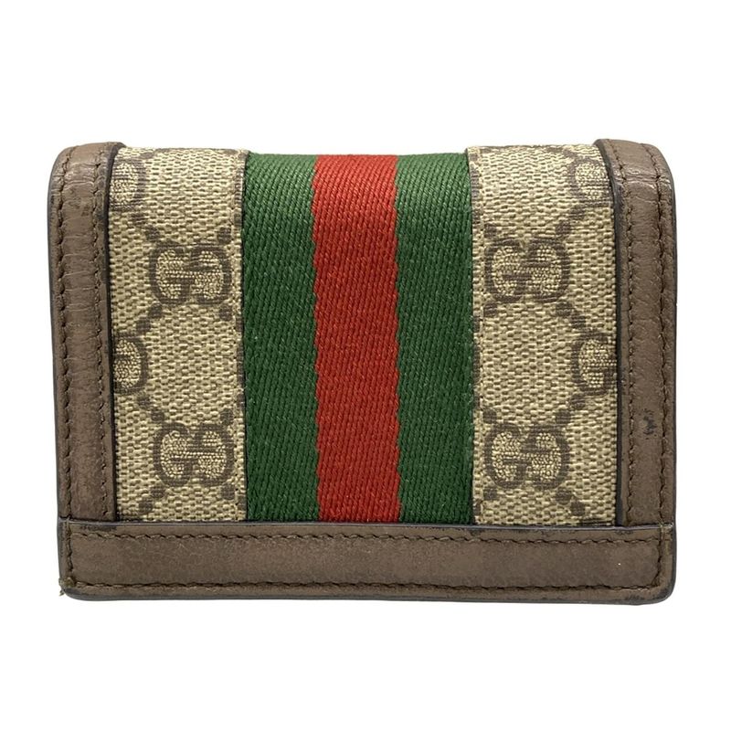 Gucci Bifold Wallet Ophidia Dark Brown Red Multi Cotton Leather Dark X Multi