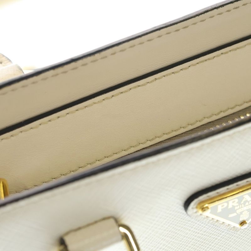 Prada 2-Way Shoulder Bag White Leather Gold