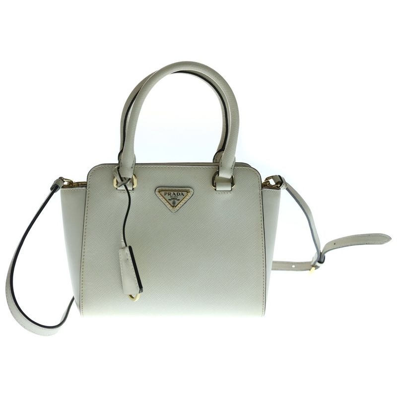 Prada 2-Way Shoulder Bag White Leather Gold