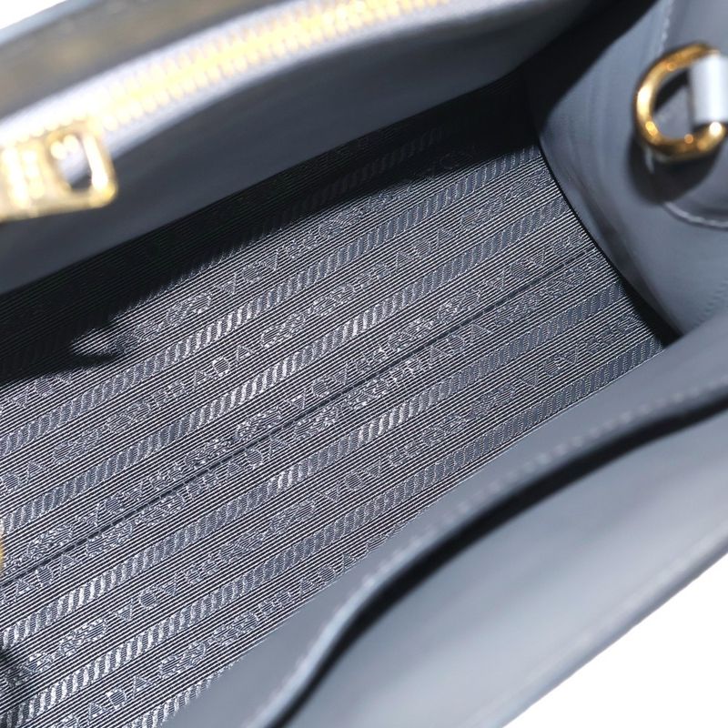 Prada Monochrome 2-Way Shoulder Bag Gray Leather Gold