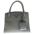 Prada Monochrome 2-Way Shoulder Bag Gray Leather Gold