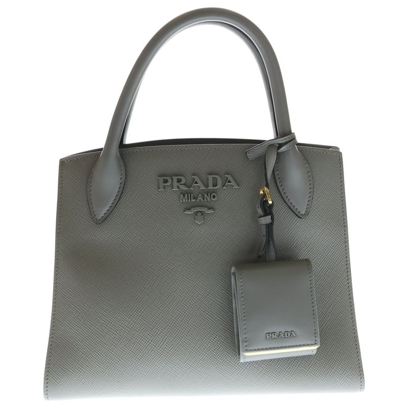 Prada Monochrome 2-Way Shoulder Bag Gray Leather Gold