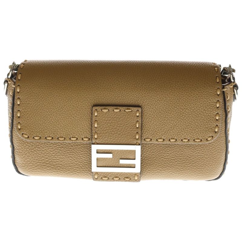 Fendi Selleria Mamma Bucket Shoulder Bag Brown Leather Silver