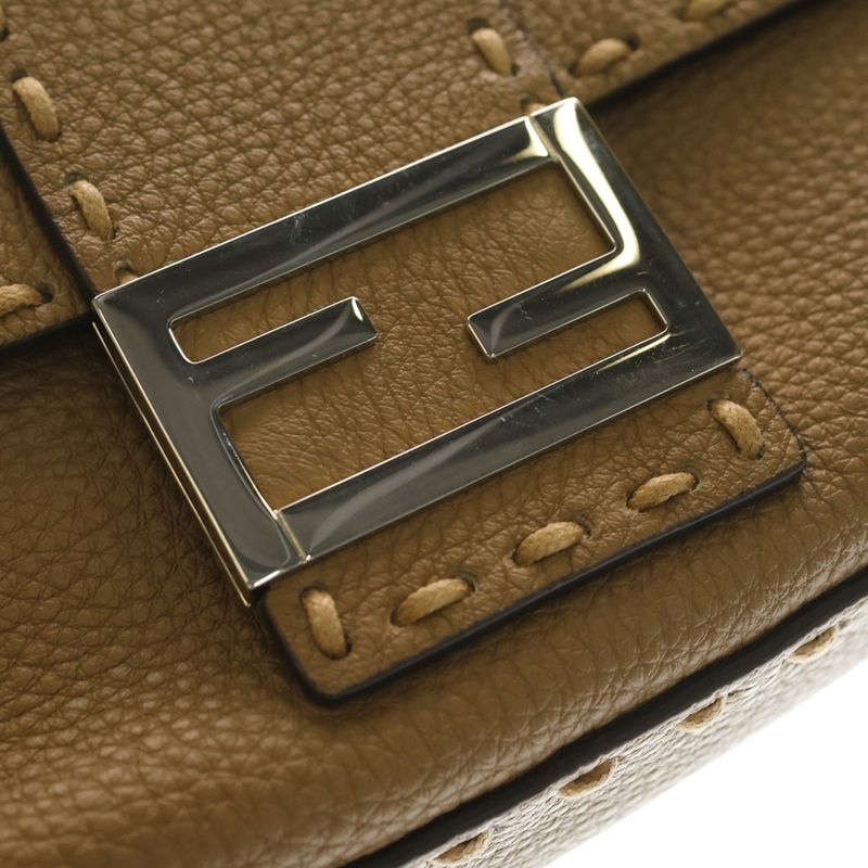 Fendi Selleria Mamma Bucket Shoulder Bag Brown Leather Silver