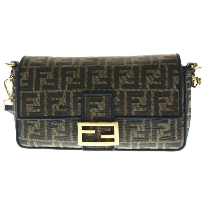 Fendi Zucca Mamba Bucket 2-Way Shoulder Bag Canvas Leather