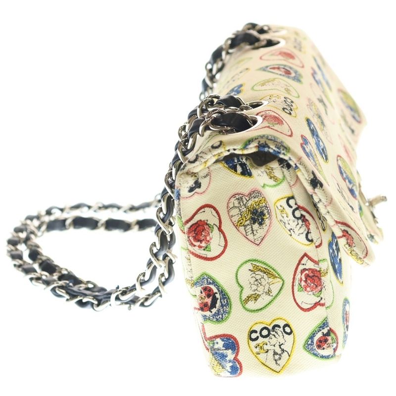 Chanel Valentine Chain Shoulder Bag Multicolor Canvas Silver