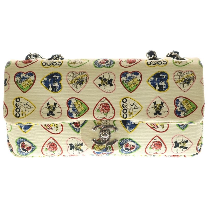 Chanel Valentine Chain Shoulder Bag Multicolor Canvas Silver