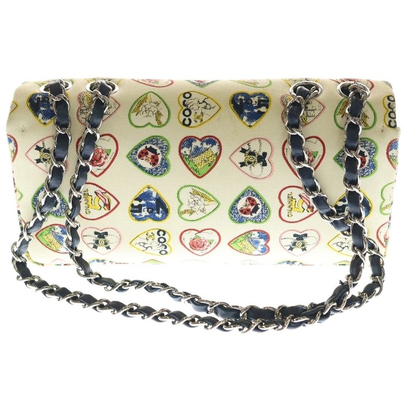 Chanel Valentine Chain Shoulder Bag Multicolor Canvas Silver