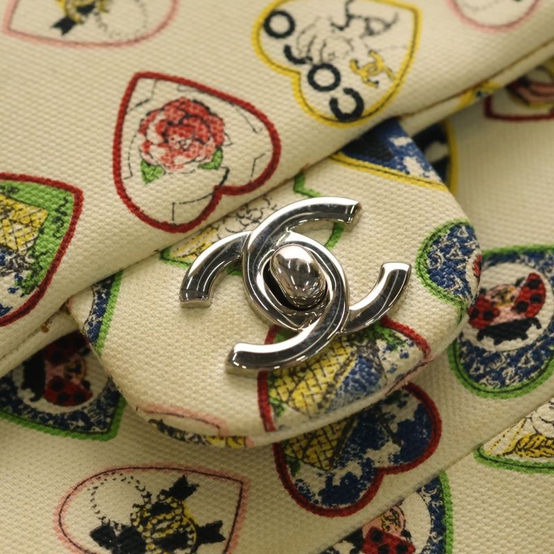 Chanel Valentine Chain Shoulder Bag Multicolor Canvas Silver
