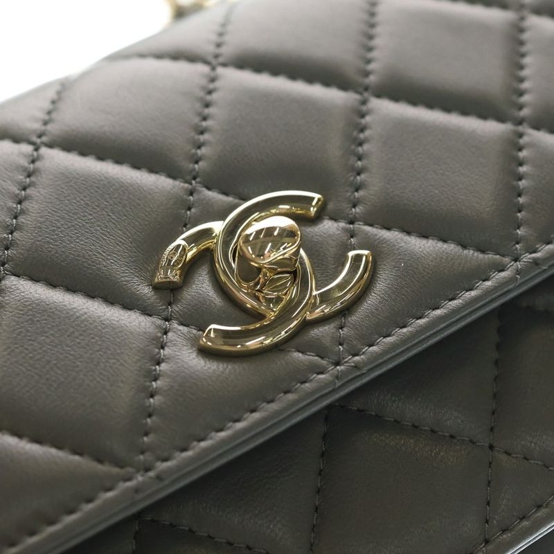 Chanel Trendy CC Quilted Lambskin Leather Turnlock CC Logo Top Handle 2-Way Shoulder Bag