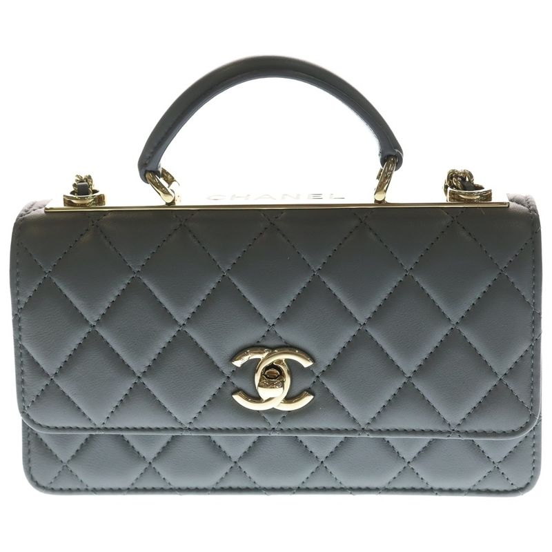 Chanel Trendy CC Quilted Lambskin Leather Turnlock CC Logo Top Handle 2-Way Shoulder Bag