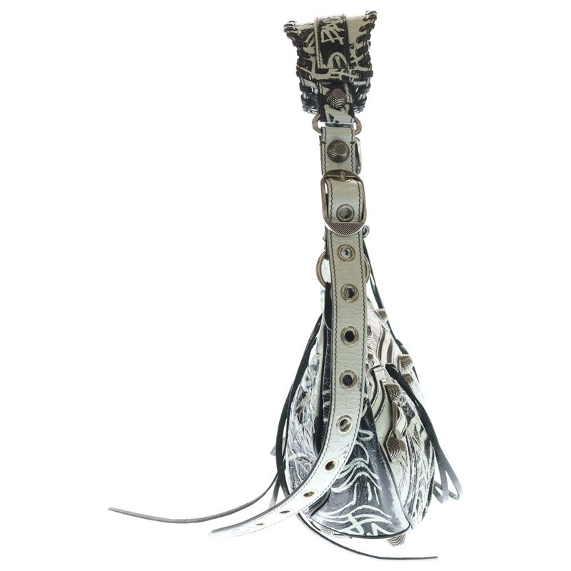 Balenciaga Graffiti le Cagole XS Leather Shoulder Bag Silver Black