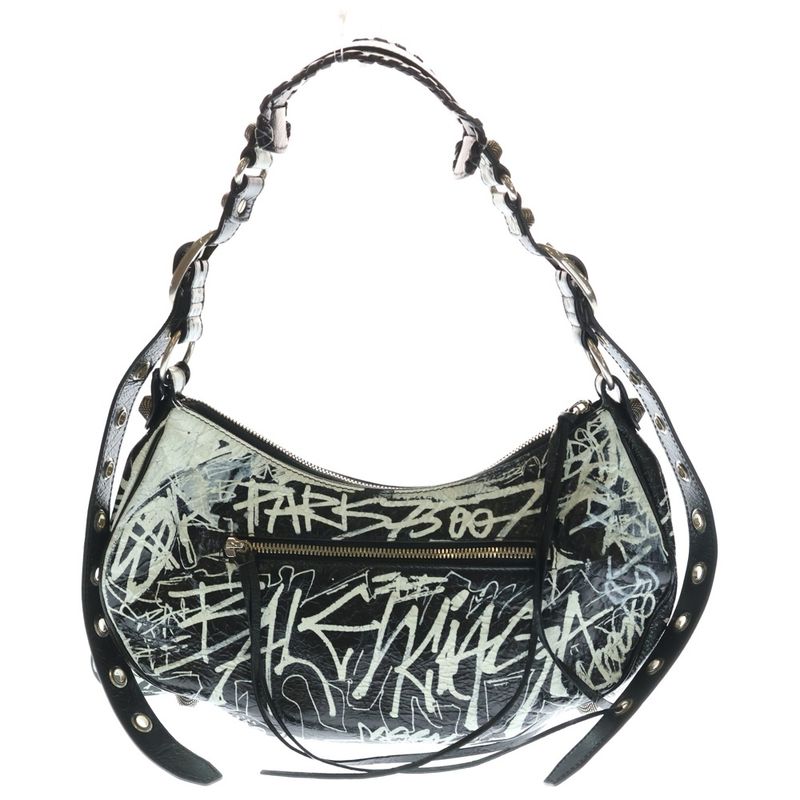 Balenciaga Graffiti le Cagole XS Leather Shoulder Bag Silver Black