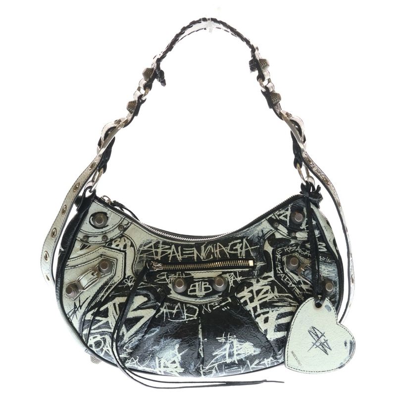 Balenciaga Graffiti le Cagole XS Leather Shoulder Bag Silver Black