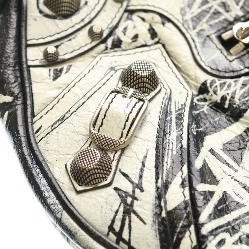 Balenciaga Graffiti le Cagole XS Leather Shoulder Bag Silver Black