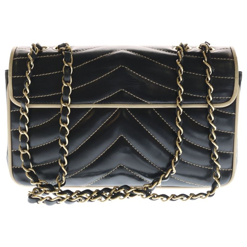 Chanel Chevron Stitch CC Logo Turnlock Leather S Flap Chain Shoulder Bag