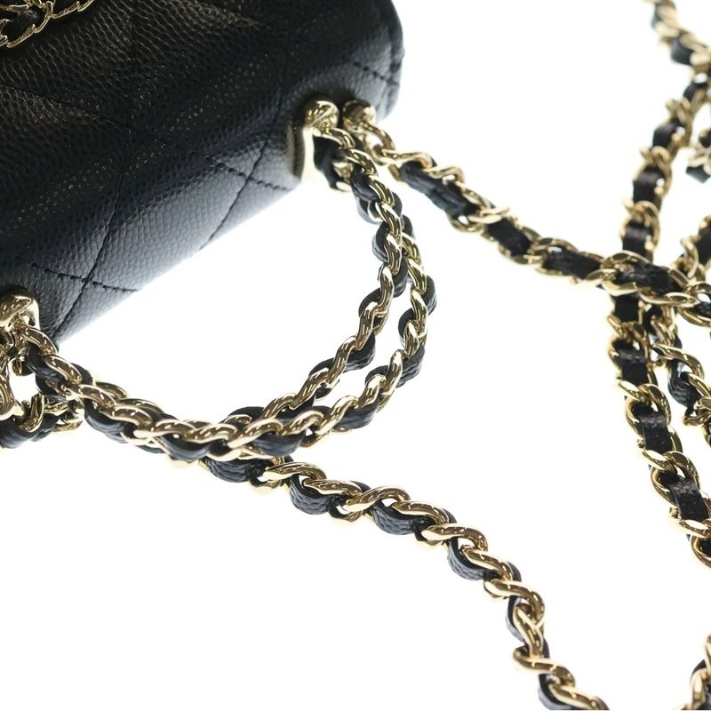 Chanel Quilted Mini Caviar Leather CC Logo Chain Clutch Shoulder Bag