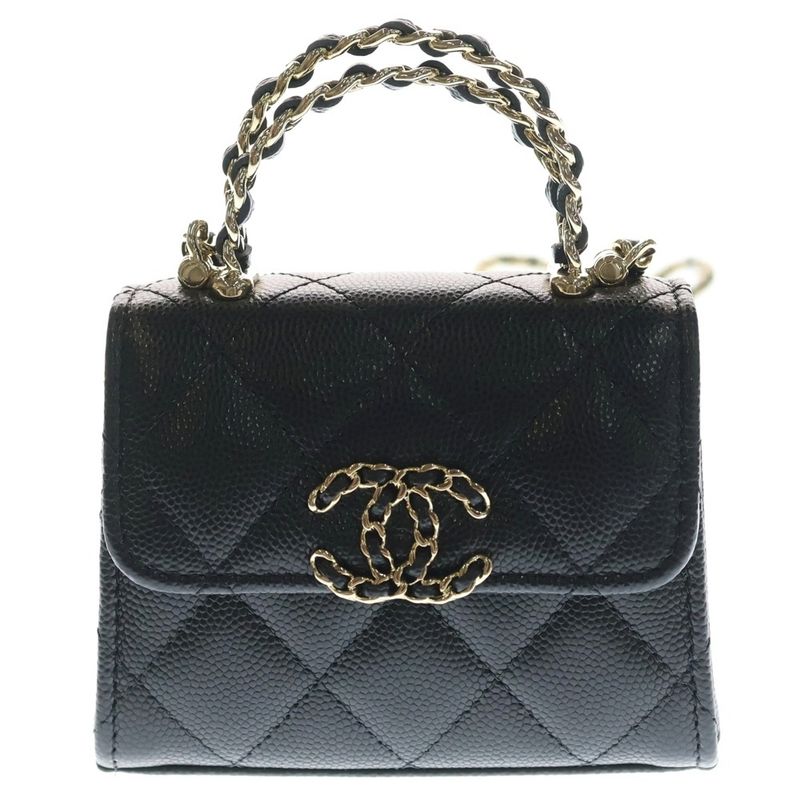 Chanel Quilted Mini Caviar Leather CC Logo Chain Clutch Shoulder Bag
